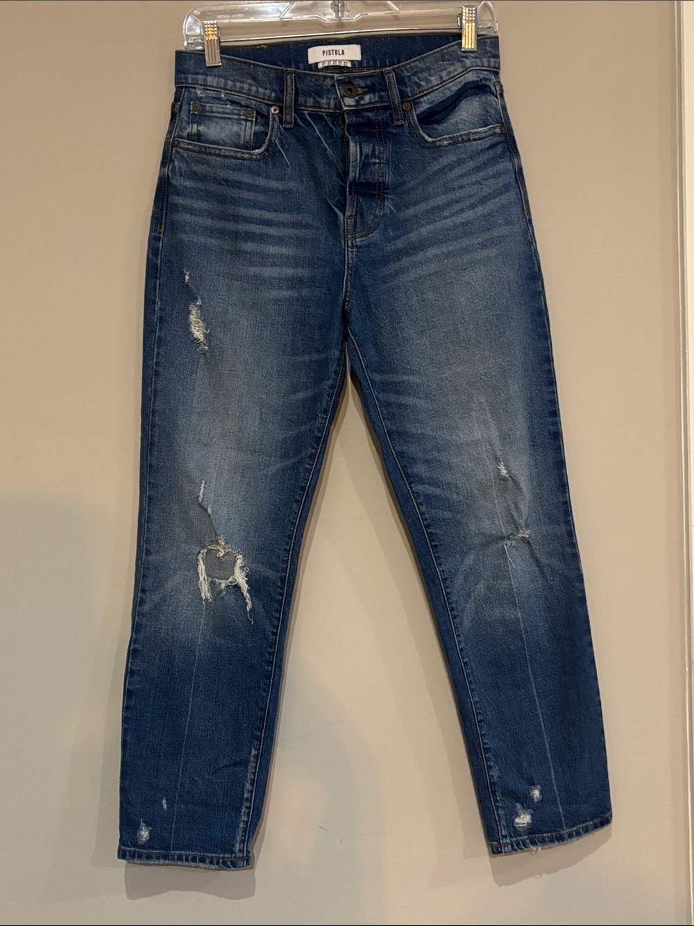 Pistola Dark Blue Distressed Boyfriend Jeans size 27